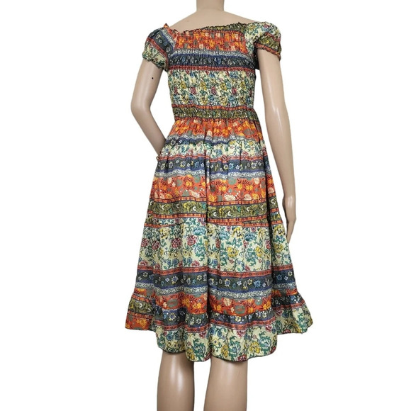 Mexican Style Sequin Floral Print Maxi Orange Yellow Dress - Picture 3 of 4